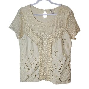 Sundance Cream Lace Women's Top Eyelet Patchwork Embroidery Size M